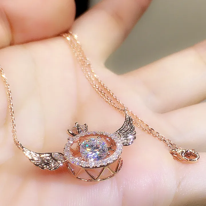 Angel Wing Halo Necklace – Gold & Diamond Elegance