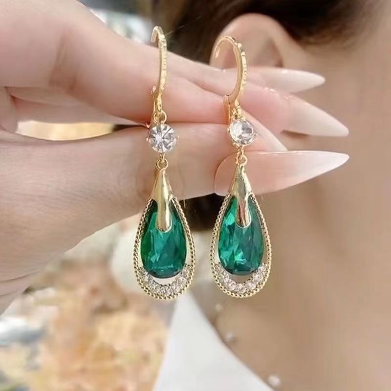 Drop Earrings with Purple Gemstone & Diamond Halo