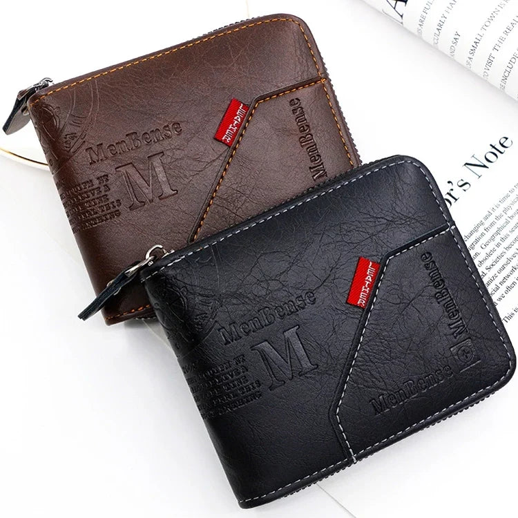 Premium Men's Leather Wallet - Large Capacity Zipper Purse with Multiple Card Slots