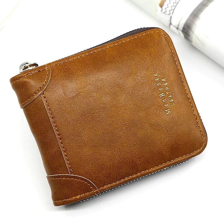 2026 Men's Compact Bifold Wallet - Oil Wax PU Leather Multi-Card Holder with Zipper Coin Pocket