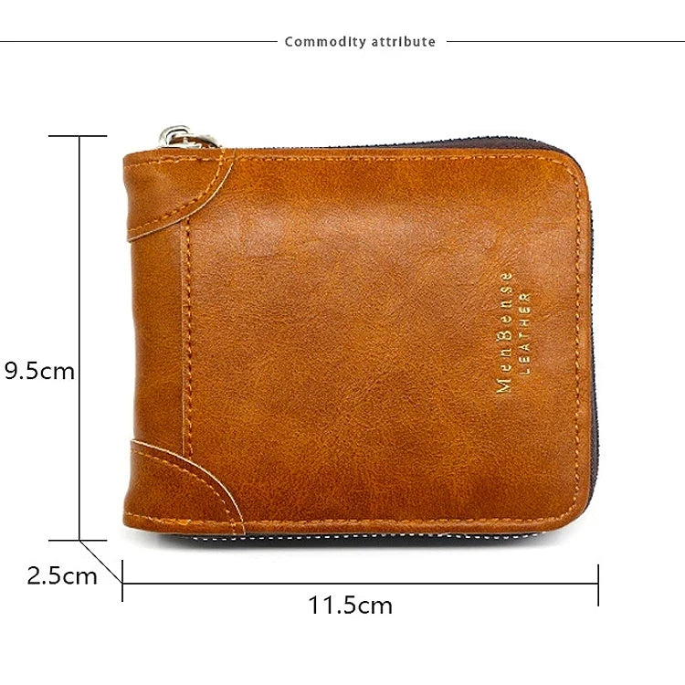 2026 Men's Compact Bifold Wallet - Oil Wax PU Leather Multi-Card Holder with Zipper Coin Pocket