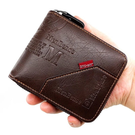 Premium Men's Leather Wallet - Large Capacity Zipper Purse with Multiple Card Slots