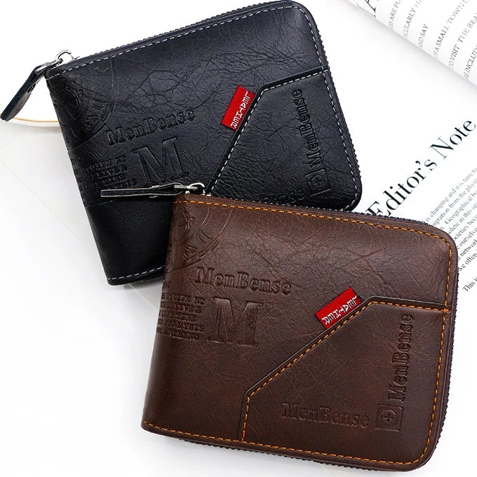 Premium Men's Leather Wallet - Large Capacity Zipper Purse with Multiple Card Slots