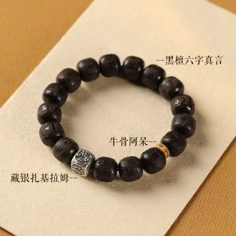 Tibetan Silver Six-Character Mantra Zen Bracelet - Spiritual Protection Amulet for Men & Women | Adjustable Handcrafted Meditation Bracelet