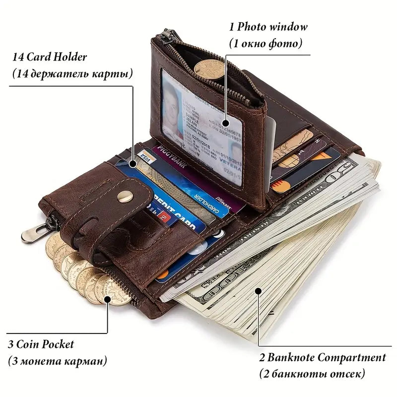HUMERPAUL™ RFID Blocking Leather Wallet with Chain – Rugged Style & Anti-Theft Protection