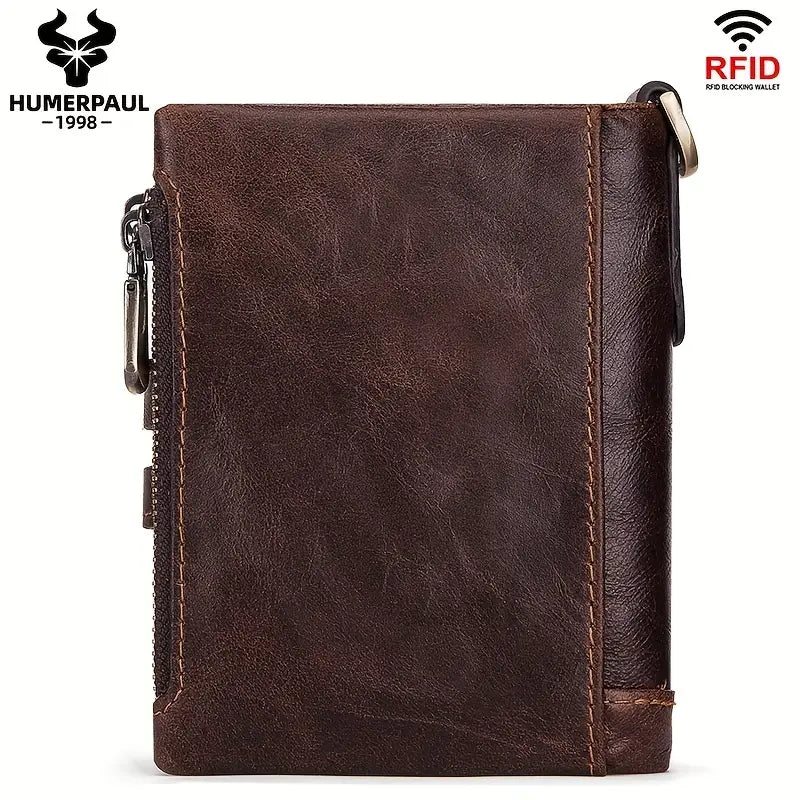 HUMERPAUL™ RFID Blocking Leather Wallet with Chain – Rugged Style & Anti-Theft Protection
