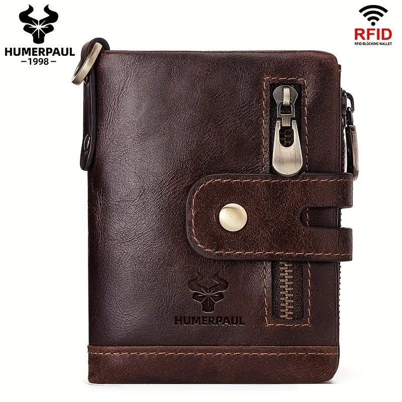 HUMERPAUL™ RFID Blocking Leather Wallet with Chain – Rugged Style & Anti-Theft Protection