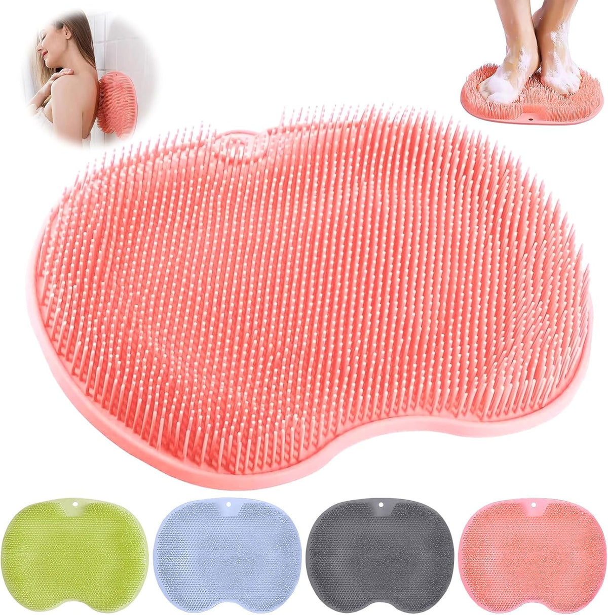 Silicone Shower Foot Scrubber & Back Massager Mat - Non-Slip Bath Mat with Suction Cups |