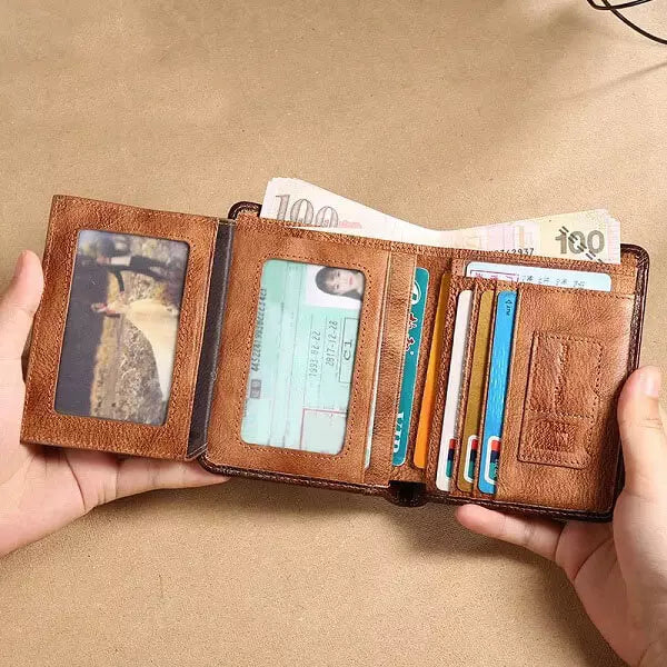 🧲 Men’s Genuine Leather Wallet with RFID Blocking – Elegance Meets Security