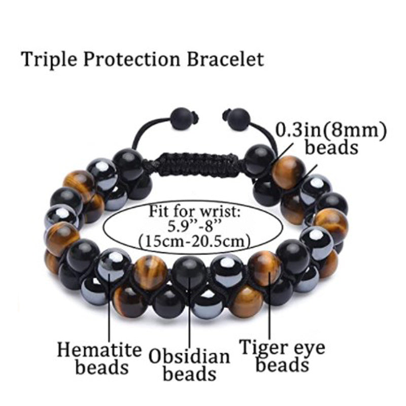 Men’s Energy Shield Bracelet – Tiger’s Eye, Hematite & Obsidian