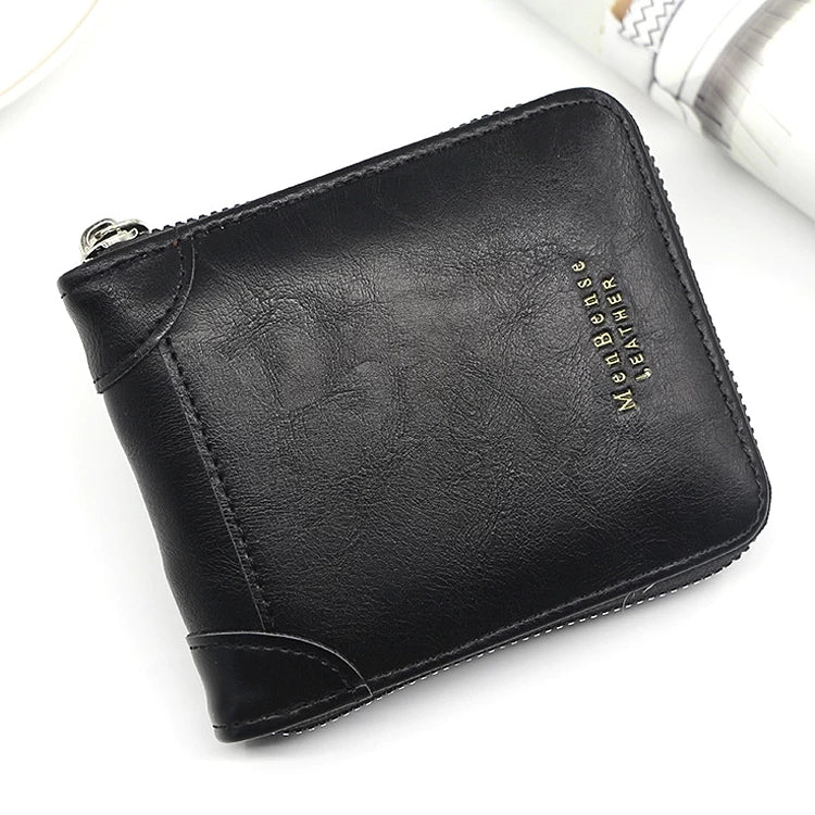 2026 Men's Compact Bifold Wallet - Oil Wax PU Leather Multi-Card Holder with Zipper Coin Pocket