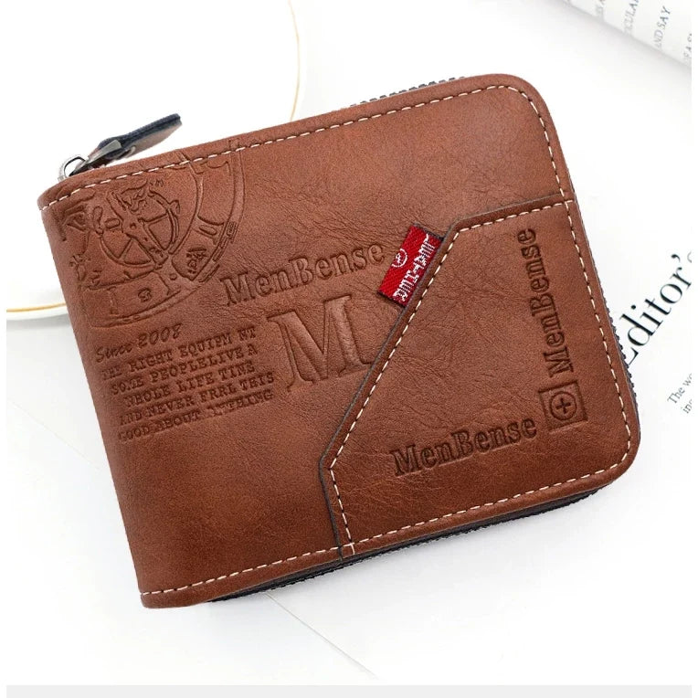 Premium Men's Leather Wallet - Large Capacity Zipper Purse with Multiple Card Slots