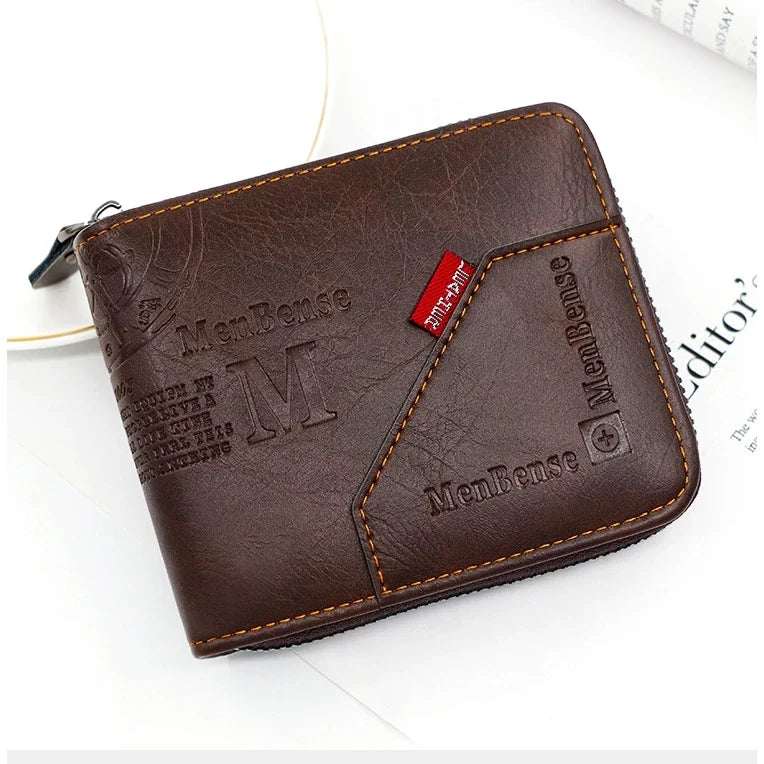 Premium Men's Leather Wallet - Large Capacity Zipper Purse with Multiple Card Slots