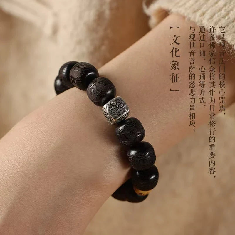 Tibetan Silver Six-Character Mantra Zen Bracelet - Spiritual Protection Amulet for Men & Women | Adjustable Handcrafted Meditation Bracelet